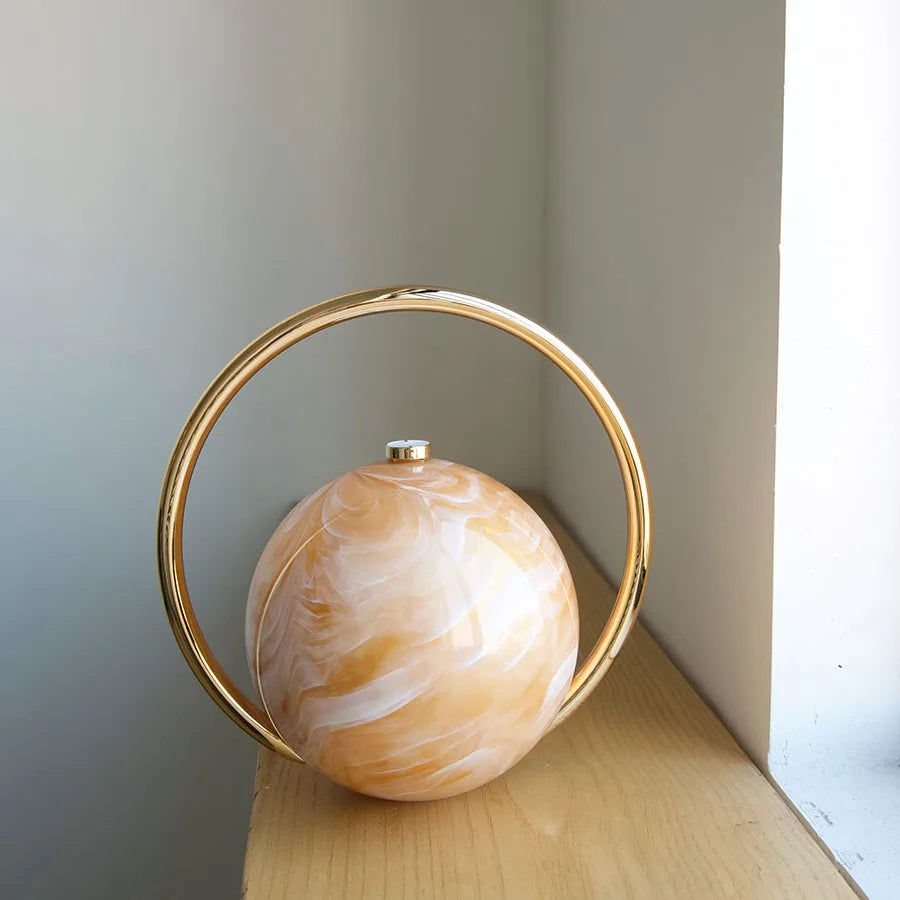 Fashion Marble Pattern Acrylic Round Evening Bag for Women Luxury Designer Metal Handle Lady Handbags Elegant Party Purses 2025