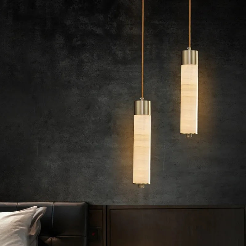 Modern Copper Light Luxury Pendant Lamp Marble Bedside Bedroom Hotel Dining Room Kitchen Stone Hallway Hanging Lighting Led