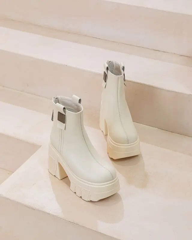 Fujin 11cm New Microfiber Leather Women High Increase Casual Ankle Boots Platform Wedge Pumps Heels White Shoes Winter Shoes