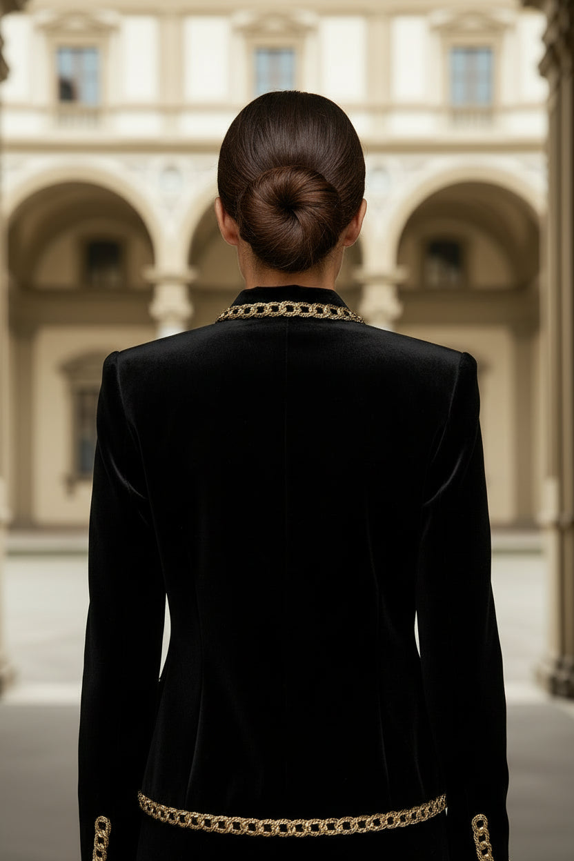Modigirl Woman Gold Embroidered Jackets 2026 New Velvet Long Sleeve Round Neck Button Christmas Holiday Ladies Coat