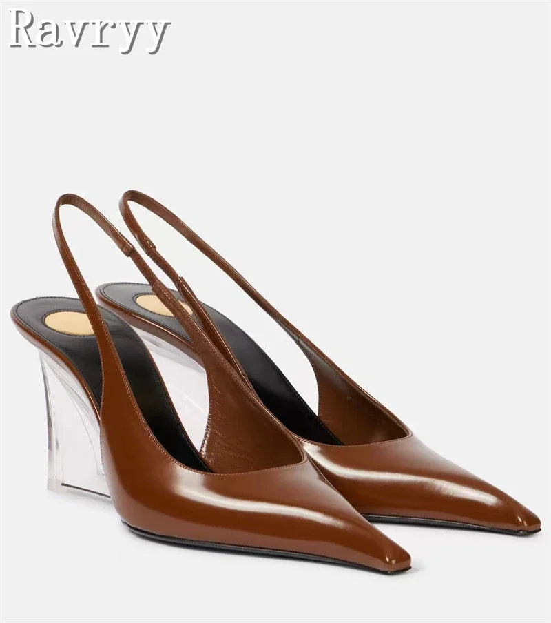 New Fashion Crystal Wedge Women Pumps Pointed Toe Shallow Mouth Slingback High Heels Luxury Fashion Party Banquet Shoes