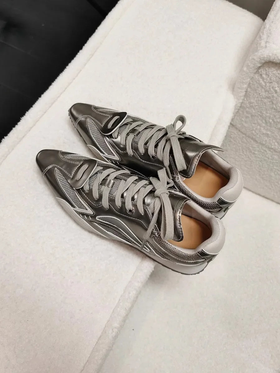Trendy Pointed Toe Sport Shoes Heightening Gold And Silver Thread New Small Audience Design for Adult Women Summer Casual Shoes