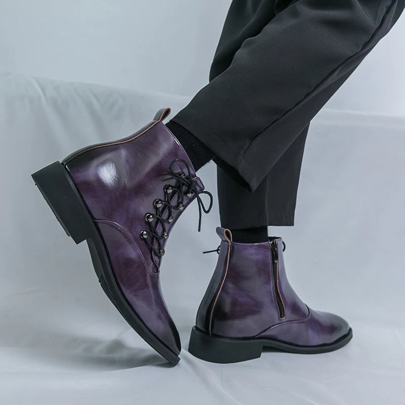 Autumn New Men's Pointed Side Zipper Comfortable High Top Boots Fashionable Brand Men Business Banquet Personalized Short Boots
