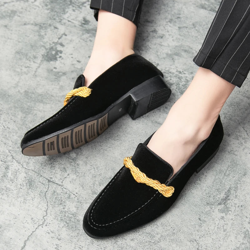 Men's Handmade Minimalist Suede Leather Shoes (Black Green Blue Brown) Velvet Leather Fried Dough Twists Rope Lefu Shoes for Men