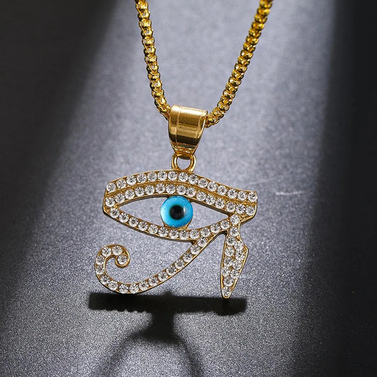 Horus's Eye Necklace Gold-coloured Stainless Steel Inlay Zircon Creativity Pendant Birthday Gift Amulet Ornament Fashion Jewelry