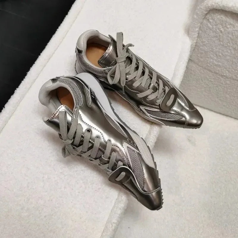 Trendy Pointed Toe Sport Shoes Heightening Gold And Silver Thread New Small Audience Design for Adult Women Summer Casual Shoes