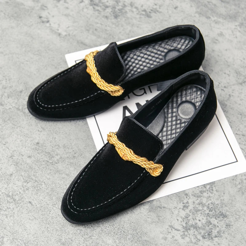 Men's Handmade Minimalist Suede Leather Shoes (Black Green Blue Brown) Velvet Leather Fried Dough Twists Rope Lefu Shoes for Men