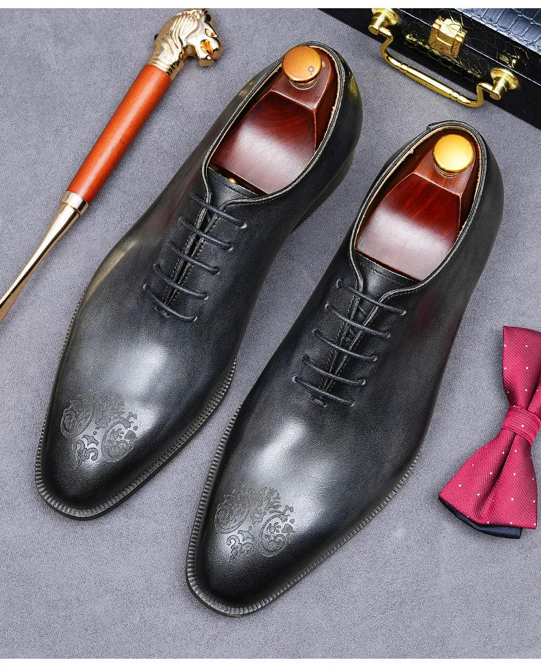 Elegant exclusive Men's Handmade Whole-Cut Leather Shoes | Genuine Cowhide, Leather Lining, Formal Business Wedding Dress Shoes
