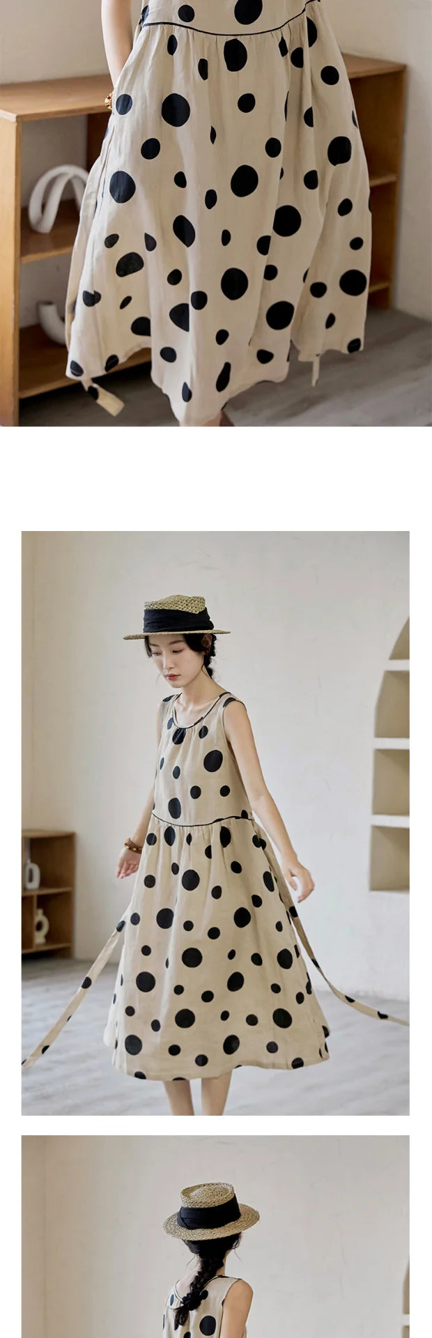 Faionable Polka Dot Svel Vest Dr Women's Summer Loose Forest System A-Line Midi Skirt Slimming Midi Dr