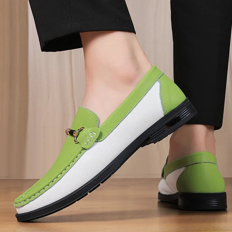 Luxury Brand Genuine Leather Mens Shoes Wedding  Slip on Loafers New Trend Metal Buckle Moccasins Versatile Male Business Shoes