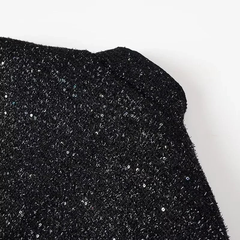 Women's Sequined Bomber Jacket Fall New Round Neck Long Sleeve Pocket Stretch Hem Sequins Jacket Coat Female Chic Outerwear