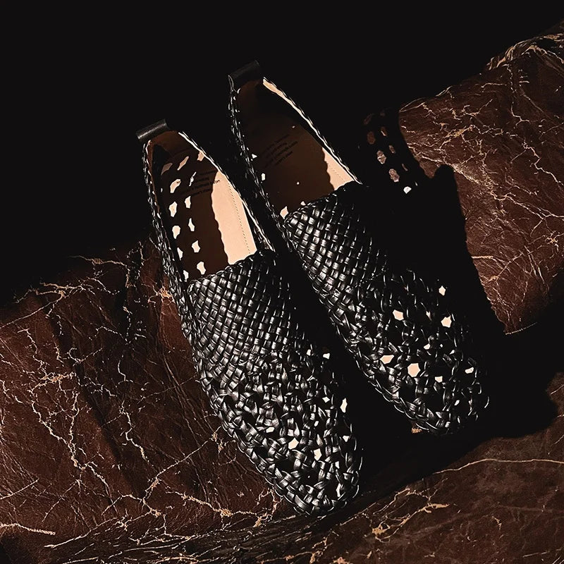 Hot Sale Genuine Leather Braided Sandals Women Low Heel Breathable Summer Loafers Sandals Female Leisure Sandals
