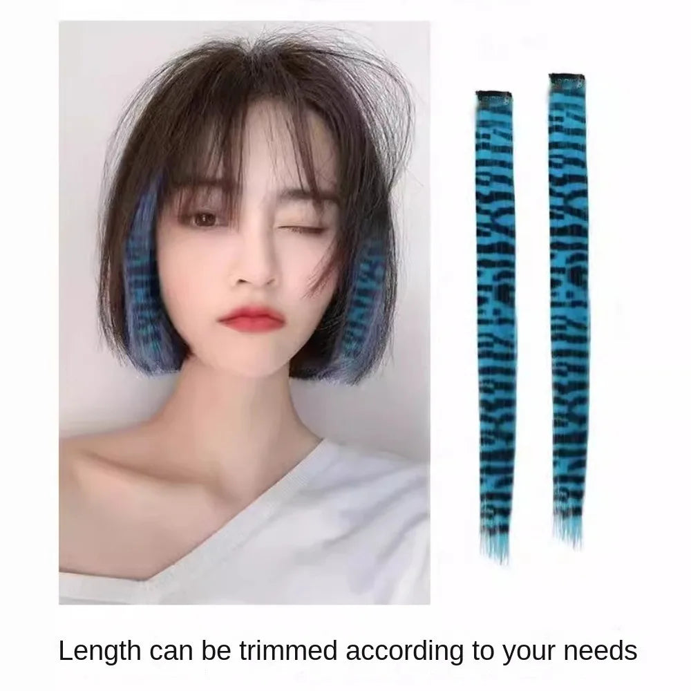 Stripe Printed Clip in Hair Extensions Synthetic Straight Hair Highlights Colorful 18 Inches Wig Hairpieces for Daily Use Party
