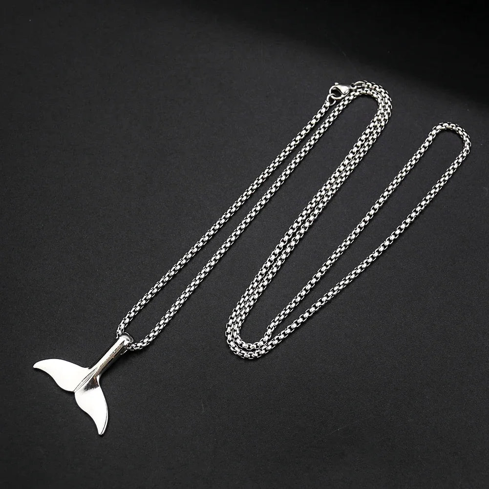 Metal Whale Tail Pendant Necklace Sweater Collarbone Chain Unisex Necklace for Couples Lovers Statement Jewelry Party Gifts
