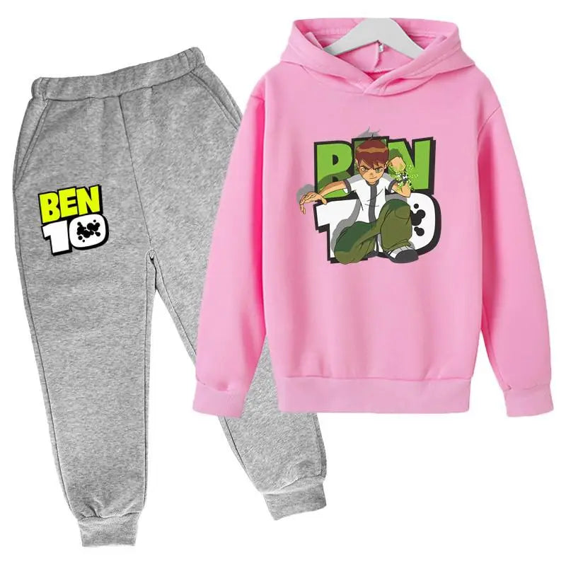 Ben Tennyson 10 Kids Spring Autumn 2pcs Cartoon Print Casual Hoodie+Pants Tracksuits 2-13 Years Boys Girls Outfits Children Sets