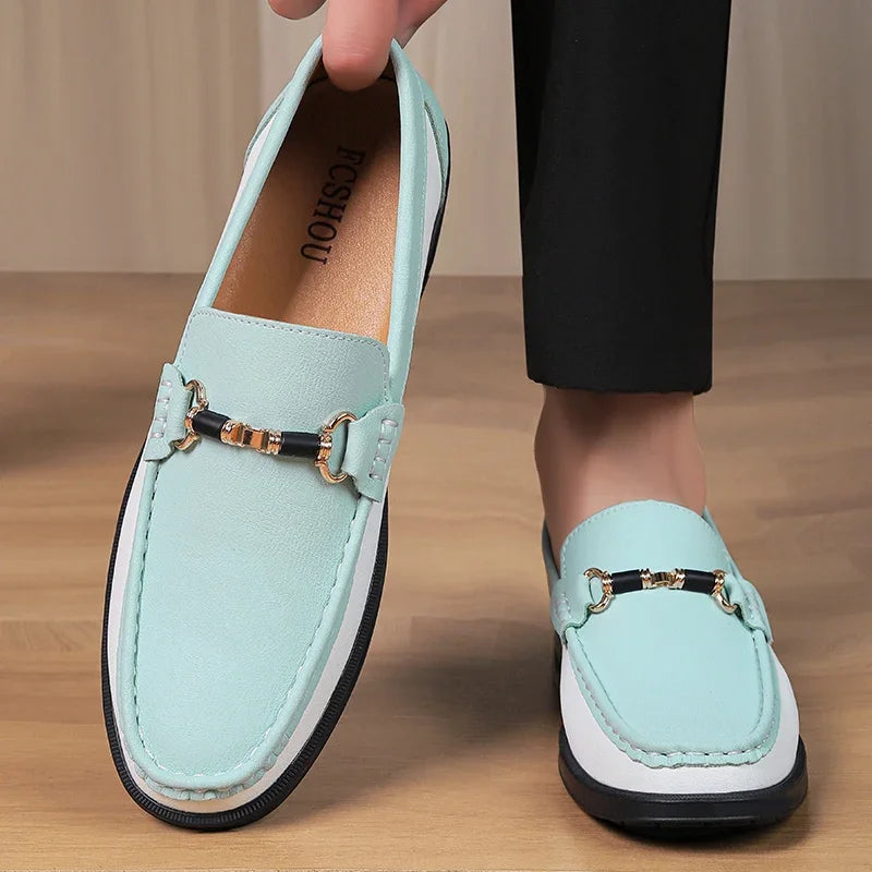 Luxury Brand Genuine Leather Mens Shoes Wedding  Slip on Loafers New Trend Metal Buckle Moccasins Versatile Male Business Shoes