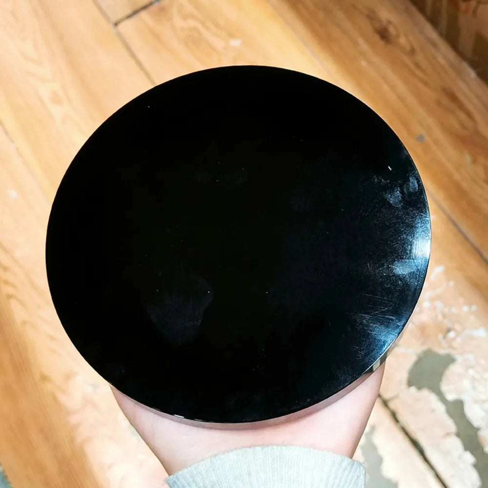 Natural Black Obsidian Scrying Mirror Healing Crystals Stone Round Plate Witchcraft Magic Mirror Crystal Home Decor With Shelf