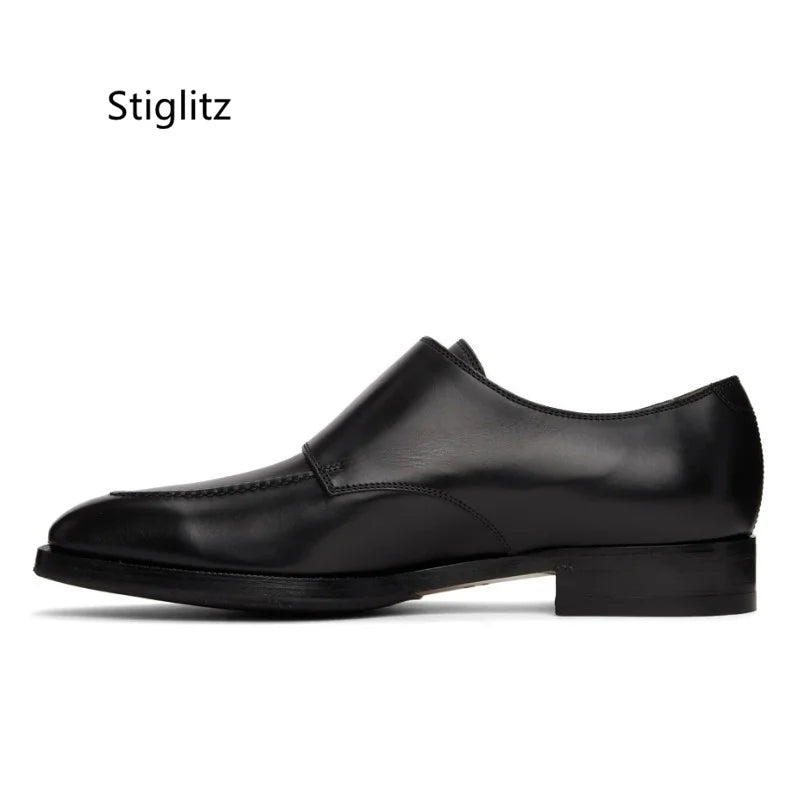 Black Genuine Leather Shoes for Men Metal Buckle Slip On Men Formal Dress Shoes Office Work Casual Business Shoes Loafers Male