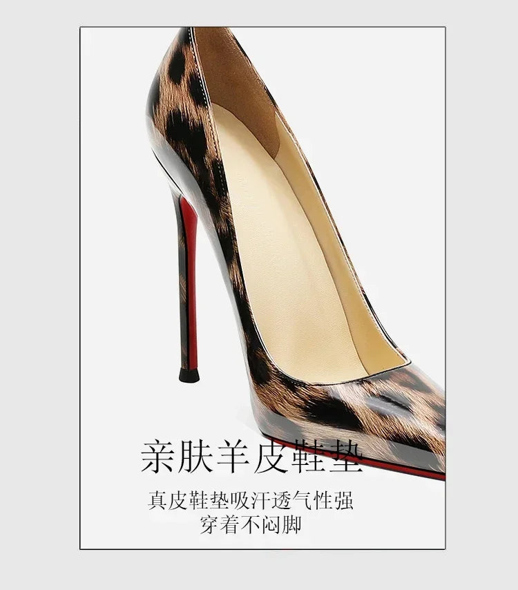 New leopard print high heels for women, slim heels, shallow mouthed French style, sexy and versatile, single shoe size 33-46