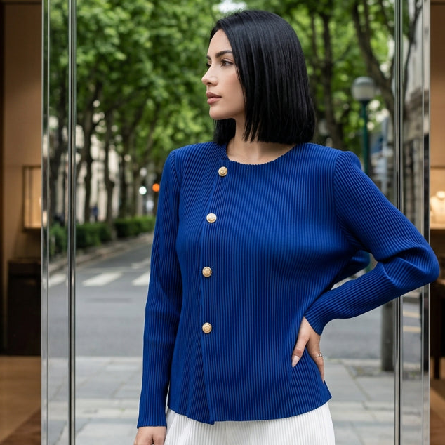 Miyake Style Pleated Blazer  in Spring and Autumn Irregular Design Large Lapel Cardigan Temperament Versatile Pleated Top