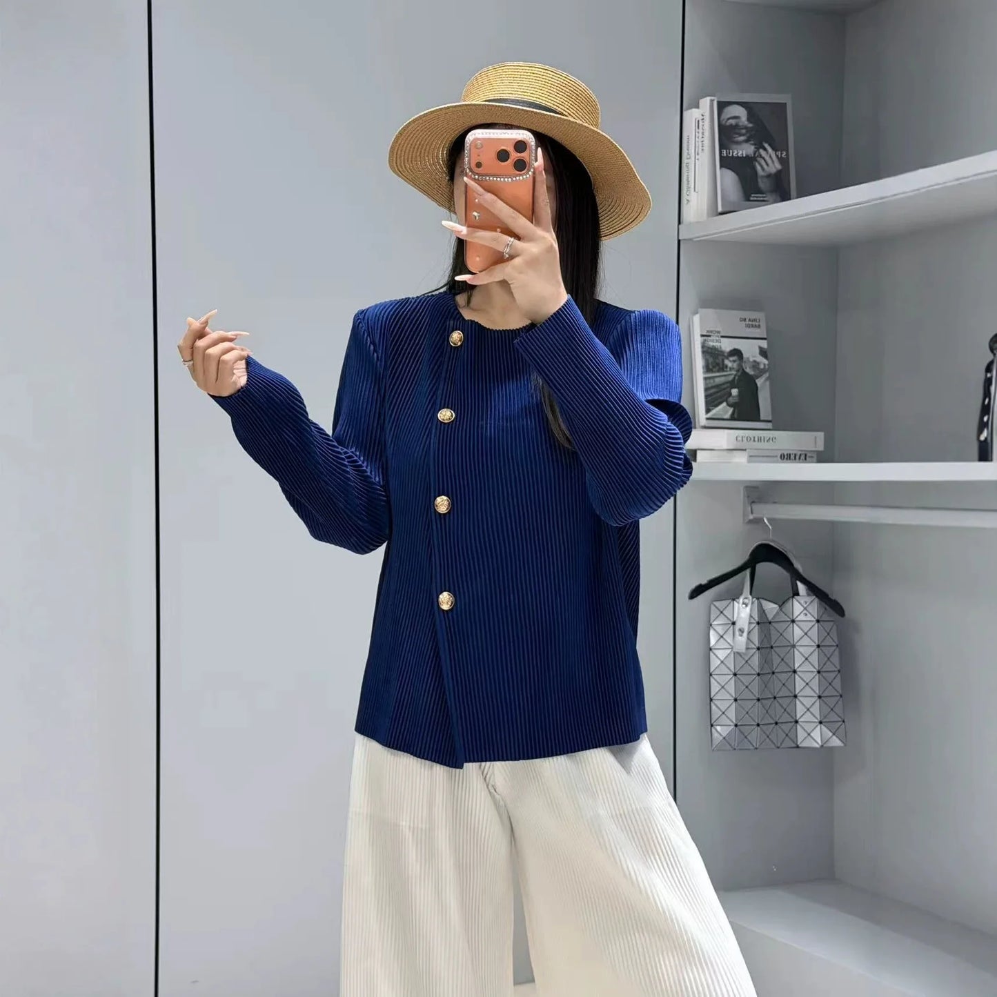 Miyake Style Pleated Blazer  in Spring and Autumn Irregular Design Large Lapel Cardigan Temperament Versatile Pleated Top