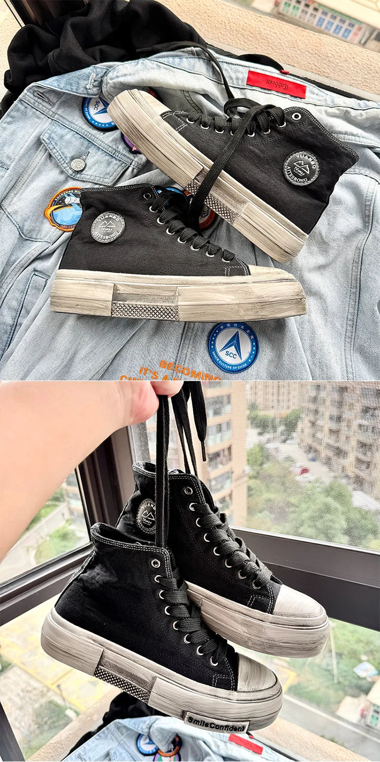 2025 New High Top Canvas Shoes Men Original Platform Men's Vulcanized Shoes Comfort Retro Canvas Sneakers