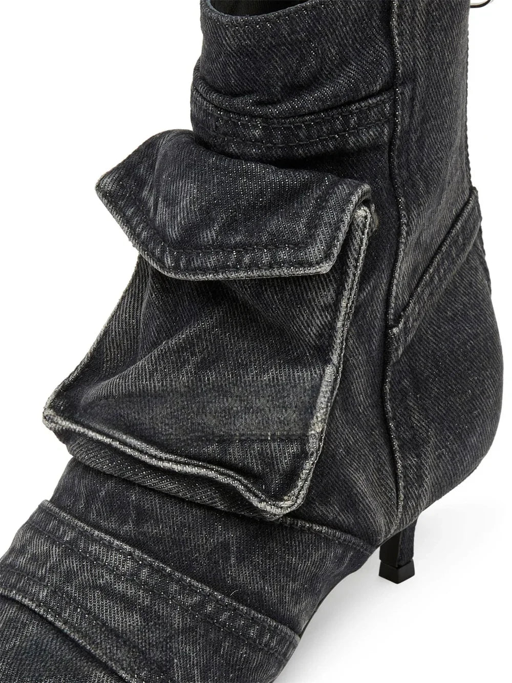 Para Mujer Women Shoes Washed Denim Pocket Boots Fashionable Pointed Thin Low Heel Rear Zipper Short Boots Botas De Invierno