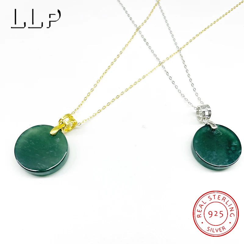 S925 Silver Inlaid With Natural Blue Water Emerald Round Pendant For Girls As a Festival Gift Or Charm For Protection