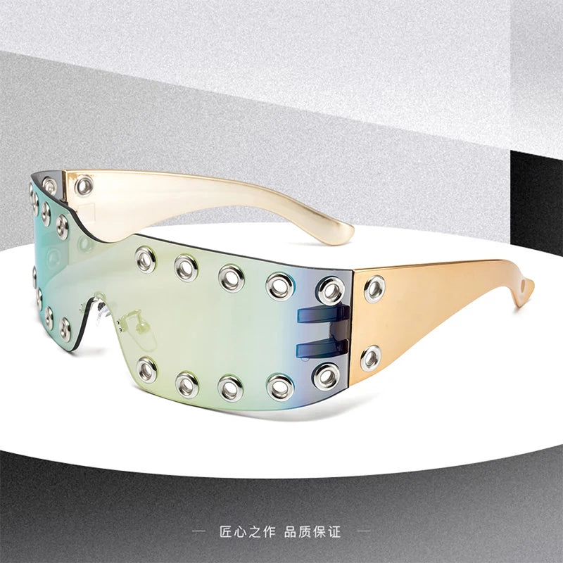 New 2026 Luxury Trendy Diamond Rimless Rhinestone Sunglasses Women Punk Shield Wrap Sun Glasses Vintage One-Piece Shades Goggle