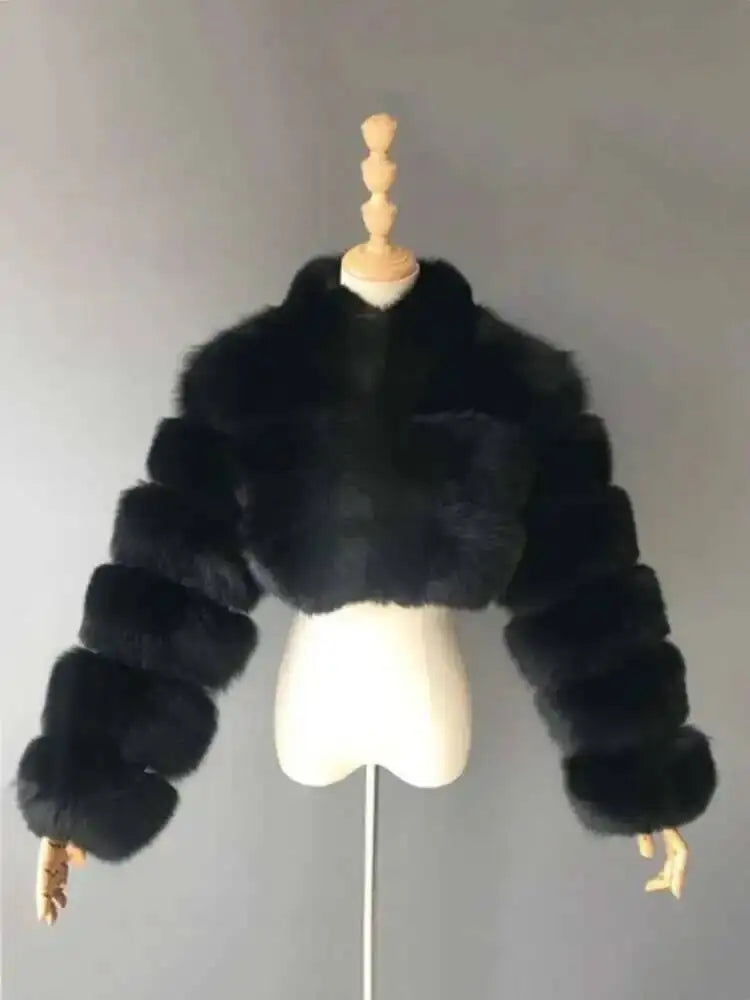 DEAT Fashion Women's Faux Fur Coat Stand Neck Long Sleeve Zipper Short Solid Color Thick Warm Jackets Winter 2024 New 7AB6434