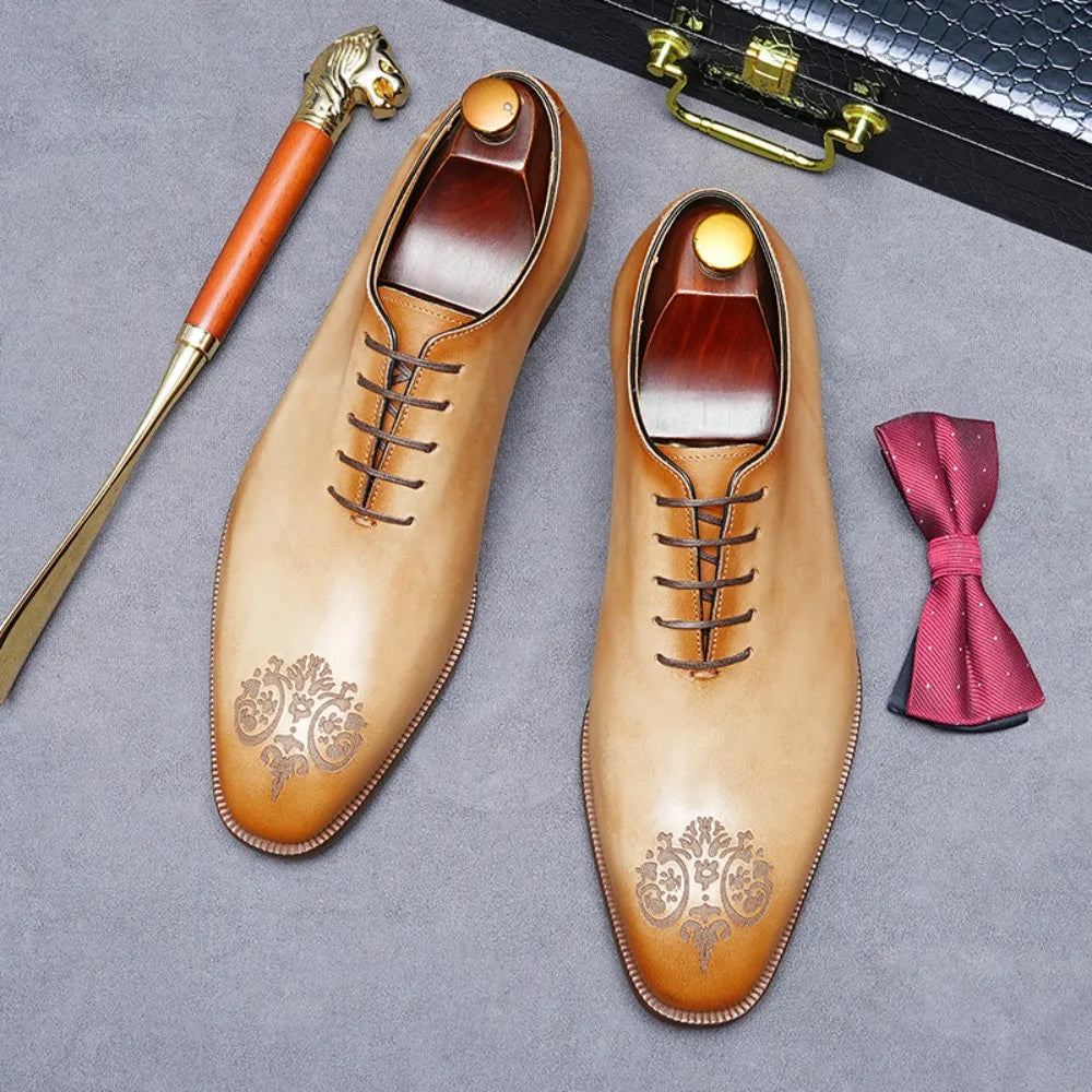 Elegant exclusive Men's Handmade Whole-Cut Leather Shoes | Genuine Cowhide, Leather Lining, Formal Business Wedding Dress Shoes