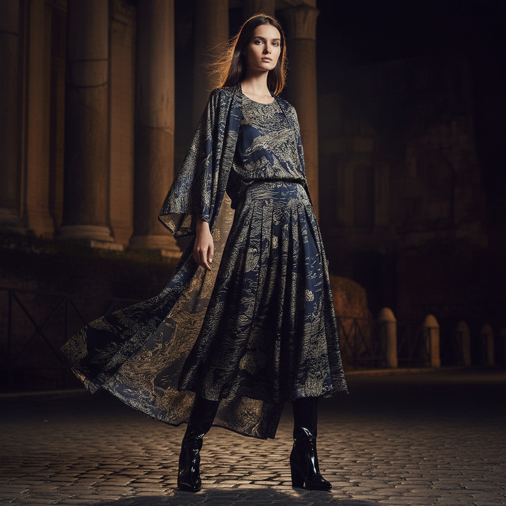Retro positioning printed long cardigan+vest three piece set 2026 spring women's clothing+loose pants skirt fashion set