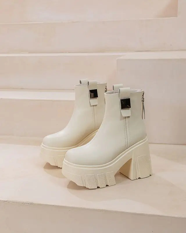 Fujin 11cm New Microfiber Leather Women High Increase Casual Ankle Boots Platform Wedge Pumps Heels White Shoes Winter Shoes