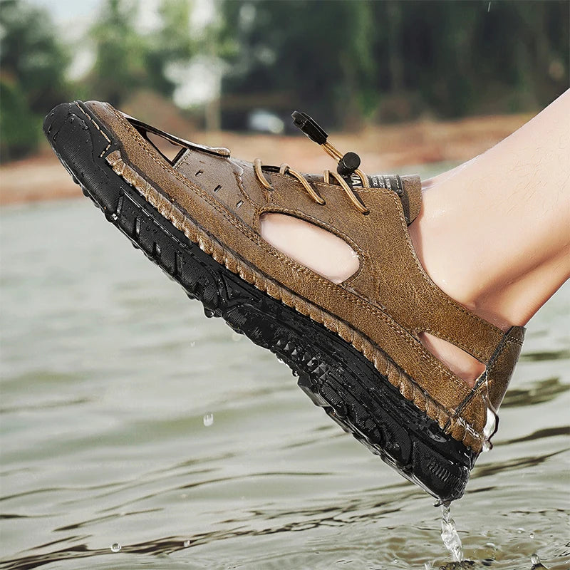Summer Classic White Soft Bottom Handmade Stitching Beach Men's Shoes Outdoor Men's Comfortable Hollow Breathable Casual Shoes