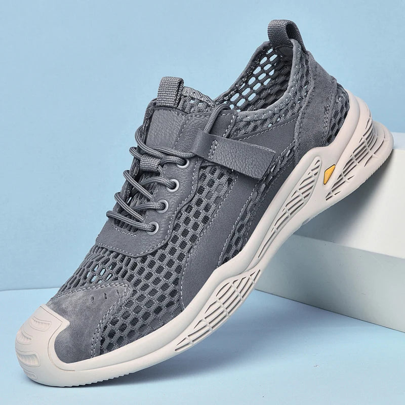 Breathable Men Casual Mesh Shoes Lightweight Summer Flats Comfortable Driving Shoes Simple Style Outdoor Walking Shoes Sneakers