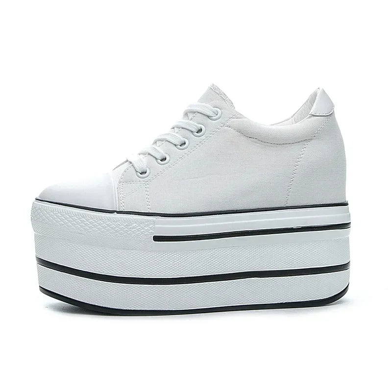 Fujin 7.5cm Fashion Canvas Shoes Breathable Women Super High Heel Sneakers Platform Shoes Women Autumn Autumn Women's Shoes