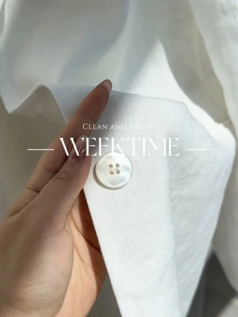 Limiguyue White Linen Suit Coats Women Spring Autumn Lapel Collar Long Sleeve Jackets Elegant Thin Cotton Linen Outwear 114B