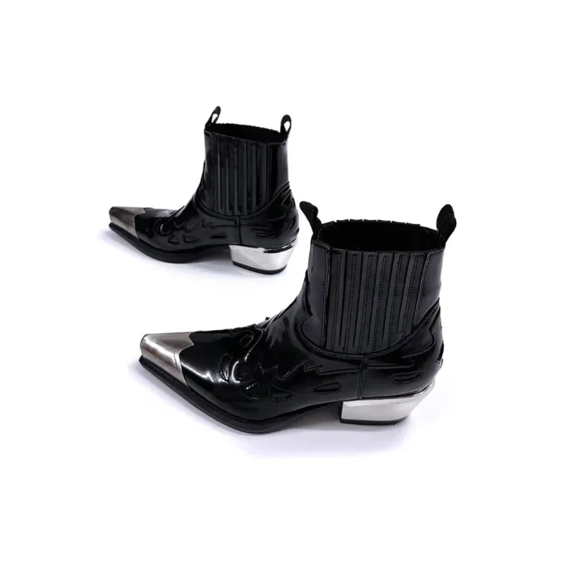 Mens Boots Fashion Brand Metal Punk Boots Men Woman Autumn Winter Western Cowboy Pointed Chelsea Boots for Men