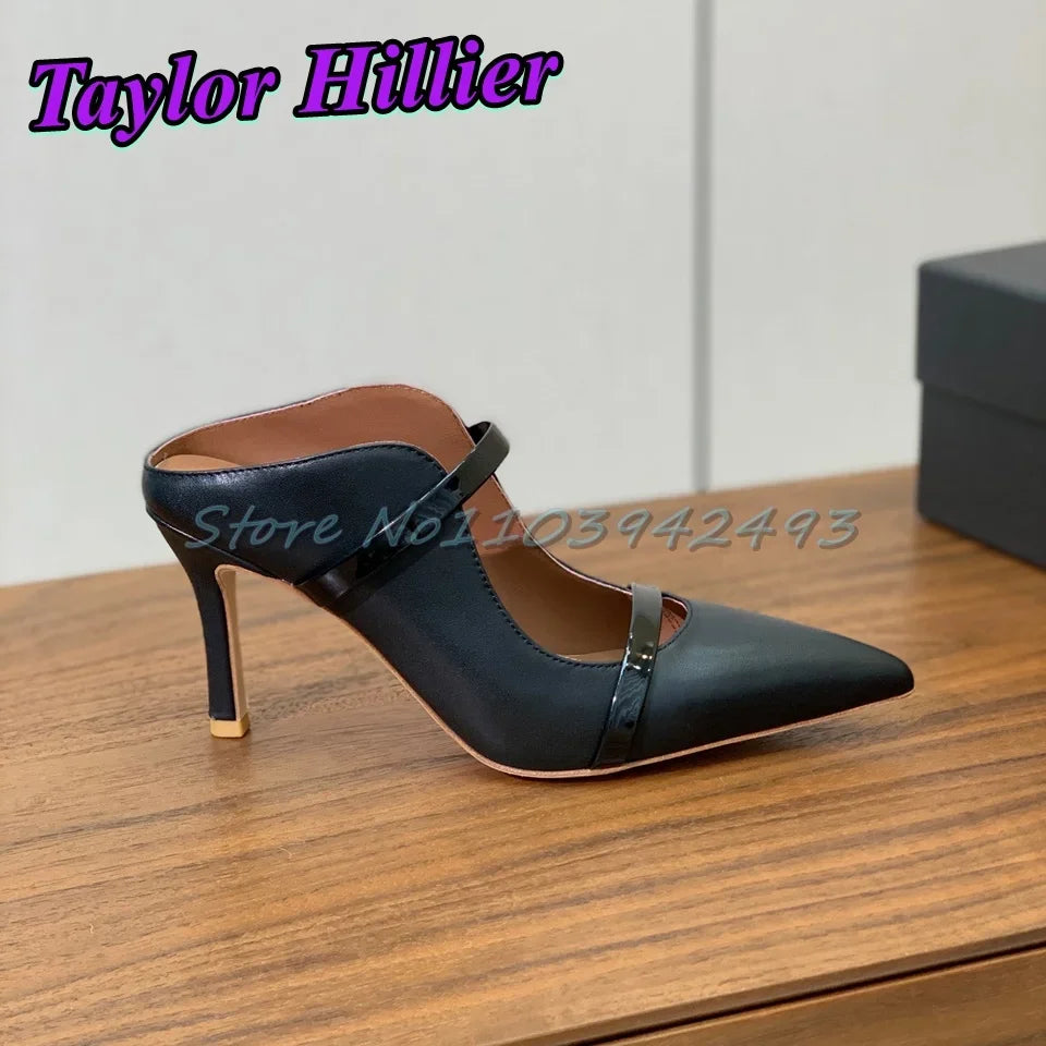8.5CM Silver Heels Strappy Heeled Sandals Shallow Slip On Pull On Super High Heel Genuine Leather Sandalias Top Quality Size 41