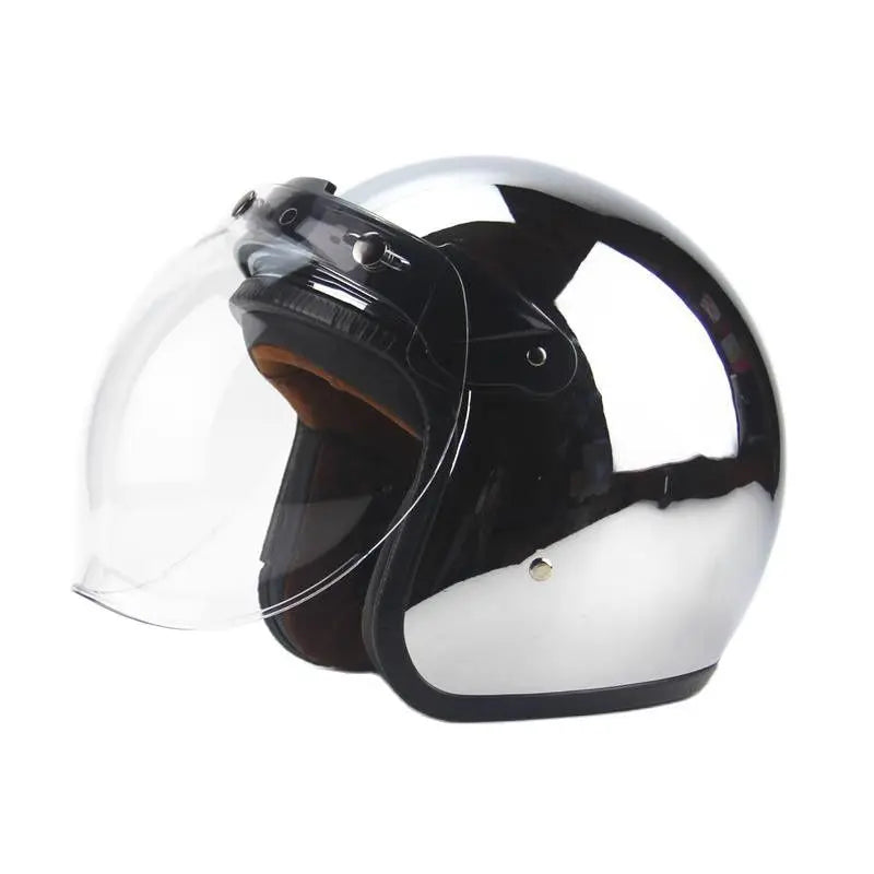 HOT Unique Silver Plating Open Face Retro Motorcycle Helmet Vintage Moto Chrome Helmet Sliver Jet Moto 3/4 Half Casco Casque