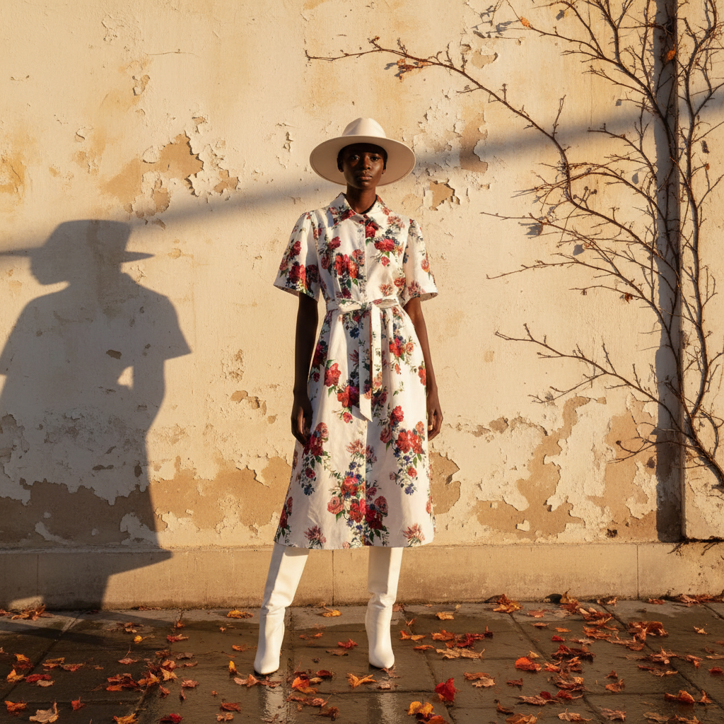 Retro print lapel single breasted slim waisted dress 2026 summer women's shirt skirt fashionable loose oversized puffy skirt