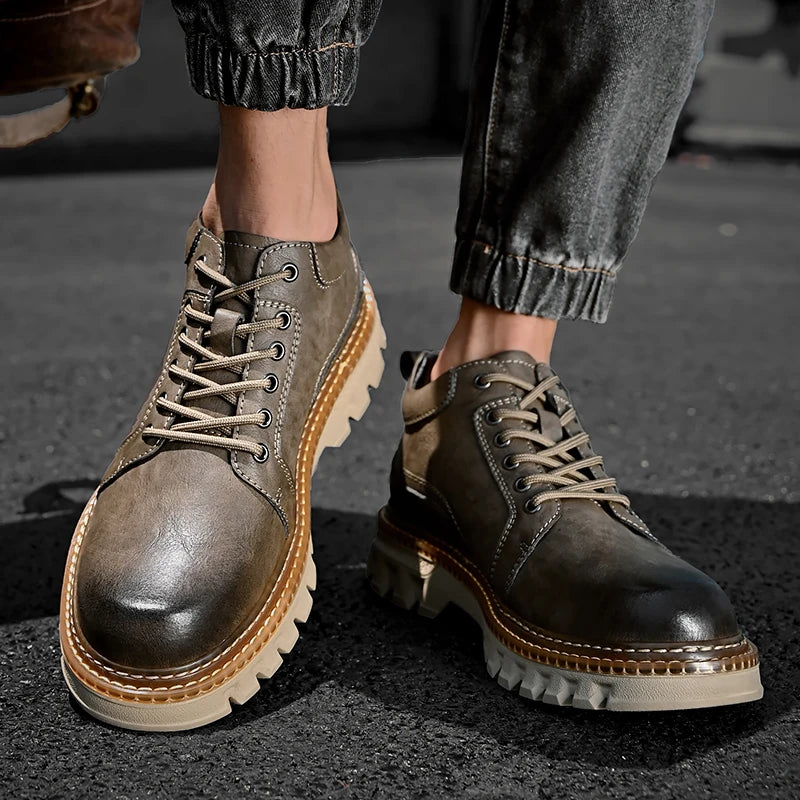 New Genuine Leather Men Boots Cow Leather Upper Durable Sole Lace up Autumn Winter Boots  Daily Leisure Outdoor Shoes For Man