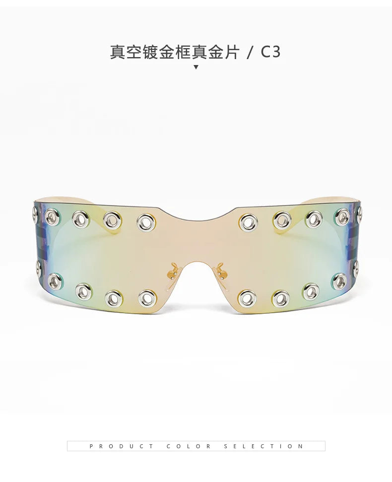 New 2026 Luxury Trendy Diamond Rimless Rhinestone Sunglasses Women Punk Shield Wrap Sun Glasses Vintage One-Piece Shades Goggle