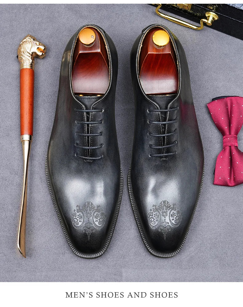 Elegant exclusive Men's Handmade Whole-Cut Leather Shoes | Genuine Cowhide, Leather Lining, Formal Business Wedding Dress Shoes