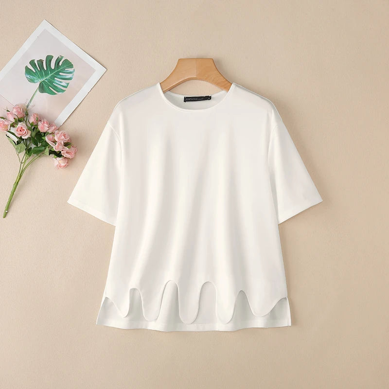 2025 ZANZEA Stylish Summer Blouse Women O Neck Short Sleeve Tops Elegant Solid OL Work Shirt Female Irregular Hem Blusas Mujer