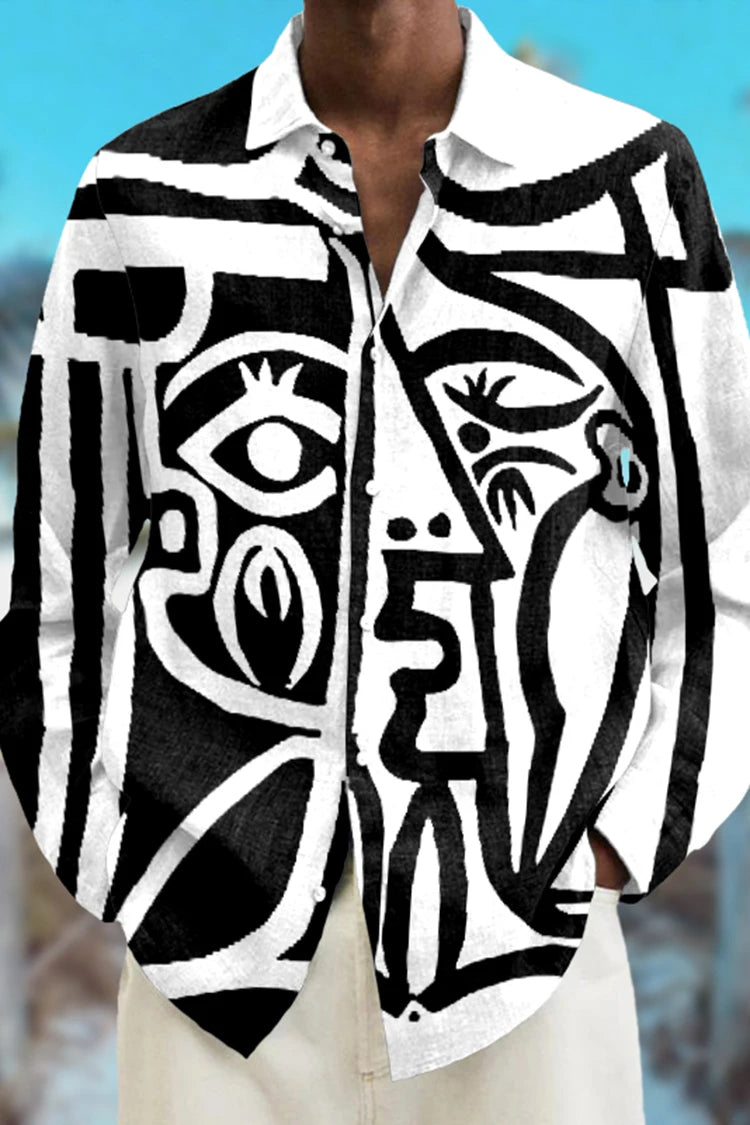 Fashion Abstract 3D Printed Long Sleeve Shirts Simple Black And White Color Scheme men's Tops Casual Lapel Button Up Shirt