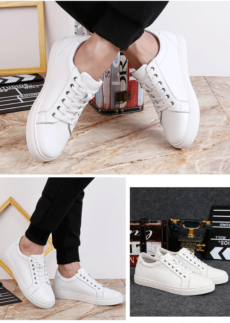 Man Elevator Shoes Height Increase Insoles High Heels Shoes 5-6CM Shoes Tall Shoes White Genuine Leather Shoes Men Sneakers