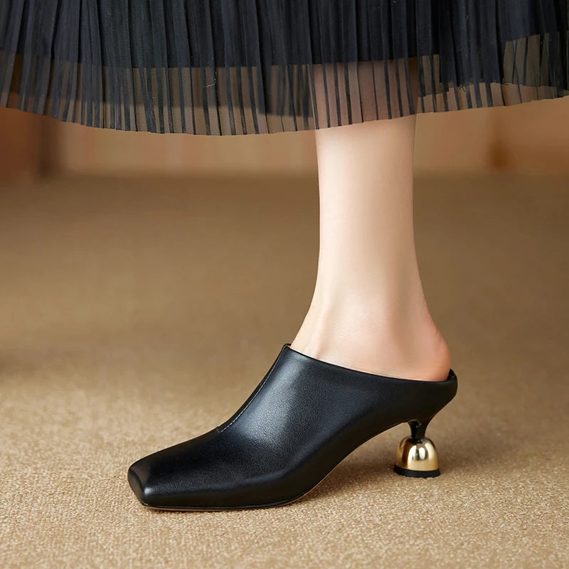 Dilalula 2025 Elegant Genuine Leather Thin High Mules Women Covered Toe Strange High Heels Ladies Party Dress Shoes Summer