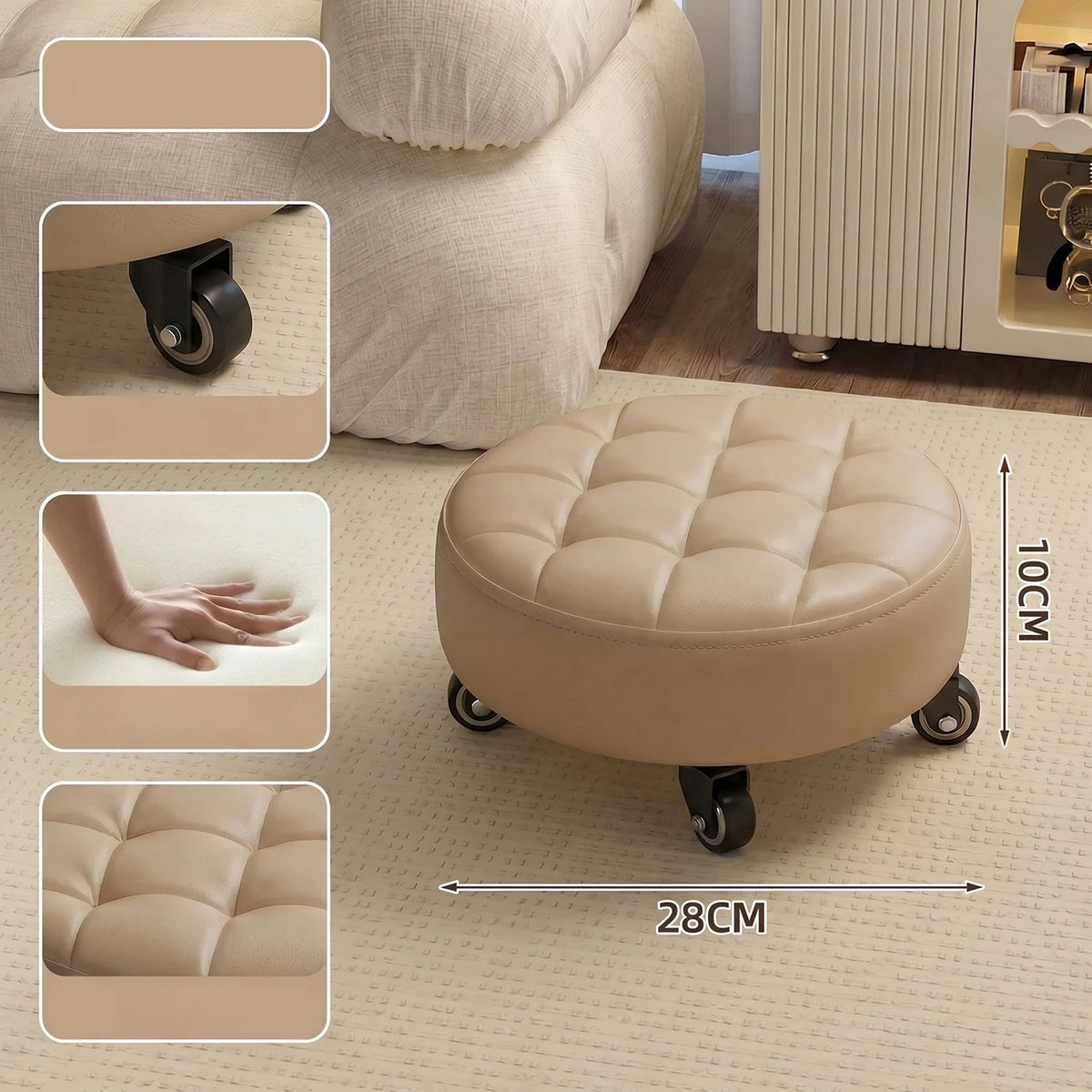 Household Wheeled Low Stools Floor-cleaning Chairs Wheeled Seam Sealing Stools Rotating Nail and Pedicure Round Stools