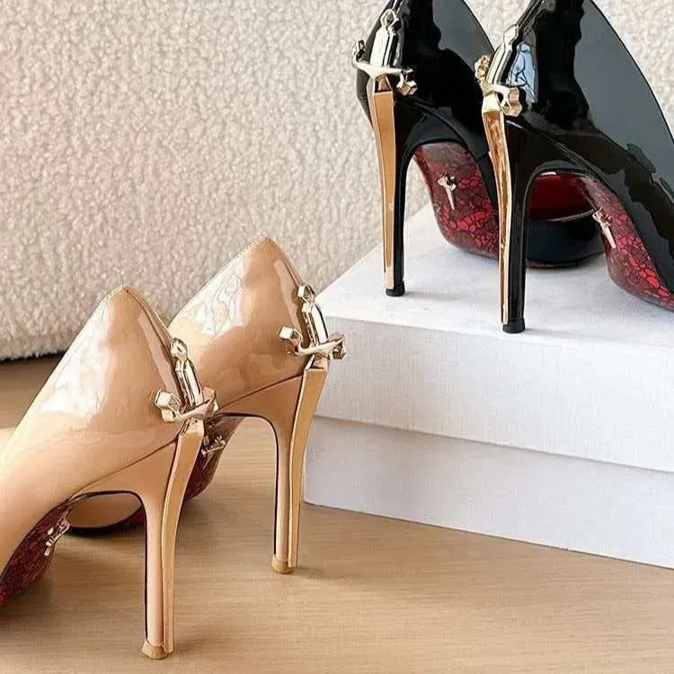 8CM Fashion Womens High Heel High Quality Metal Scepter Stiletto Pointed Leather Women Shoes Premium Single Shoes for Women